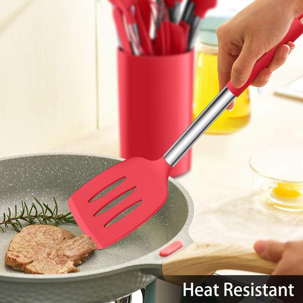 Imagem de Conjunto de utensílios de cozinha LIANYU de 15 peças com suporte vermelho silicone