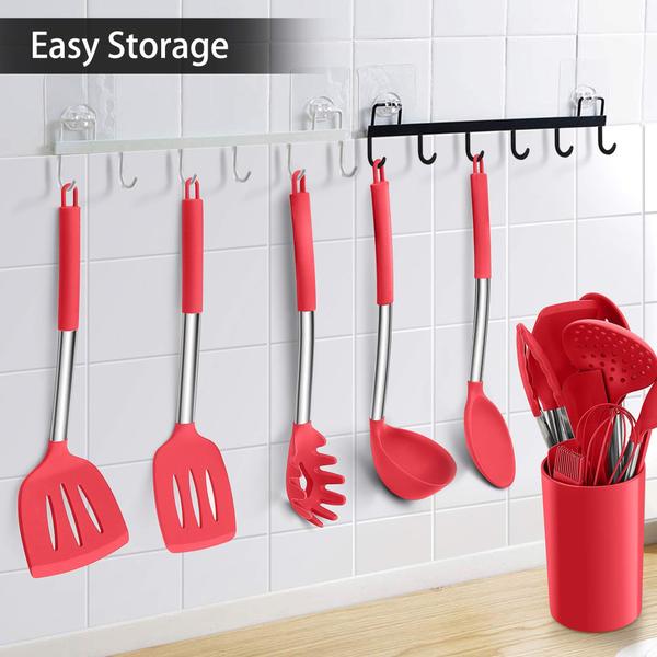 Imagem de Conjunto de utensílios de cozinha LIANYU de 15 peças com suporte vermelho silicone