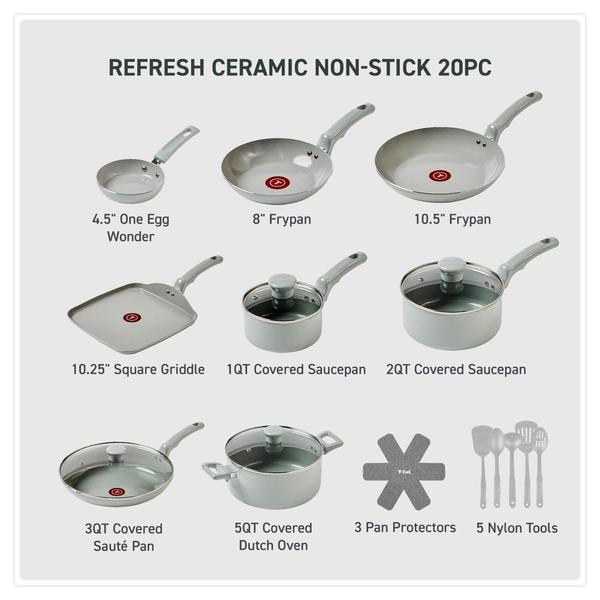 Imagem de Conjunto de utensílios de cozinha T-Fal Refresh Ceramic de 20 peças com utensílios Moon Grey