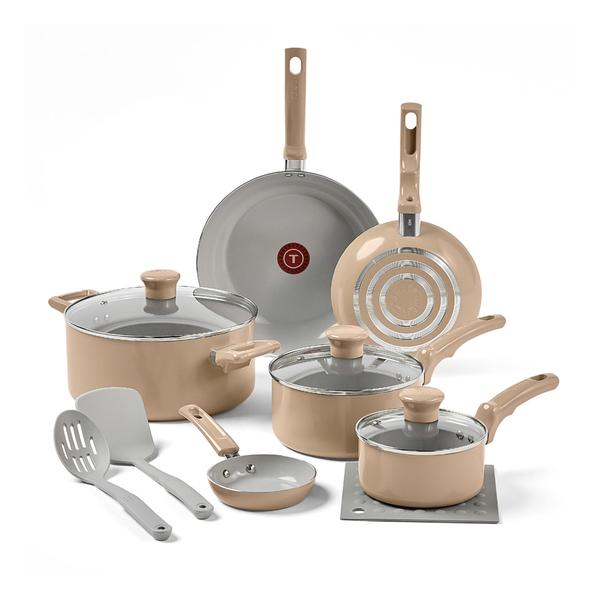 Imagem de Conjunto de utensílios de cozinha T-Fal Refresh Ceramic Non Stick de 12 peças Sand D