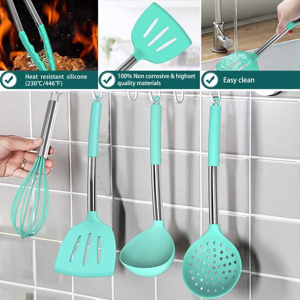 Imagem de Conjunto de utensílios de cozinha Umite Chef Silicone 15 unidades com alça de aço inoxidável