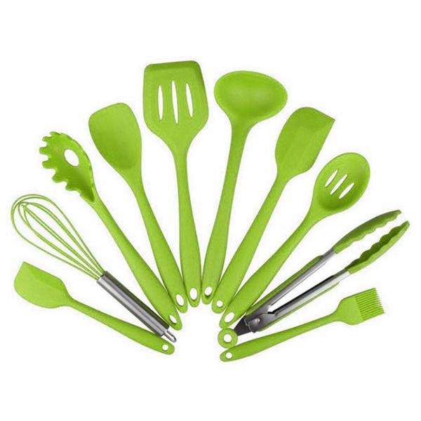 Imagem de Conjunto de utensílios de cozinha Wokex Silicone resistente ao calor, 10 unidades, verde