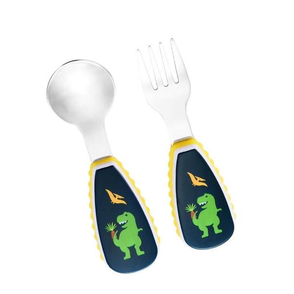 Imagem de Conjunto de Utensílios de Dinossauro para Crianças - Garfo e Colher de Aço Inoxidável (2 Peças)