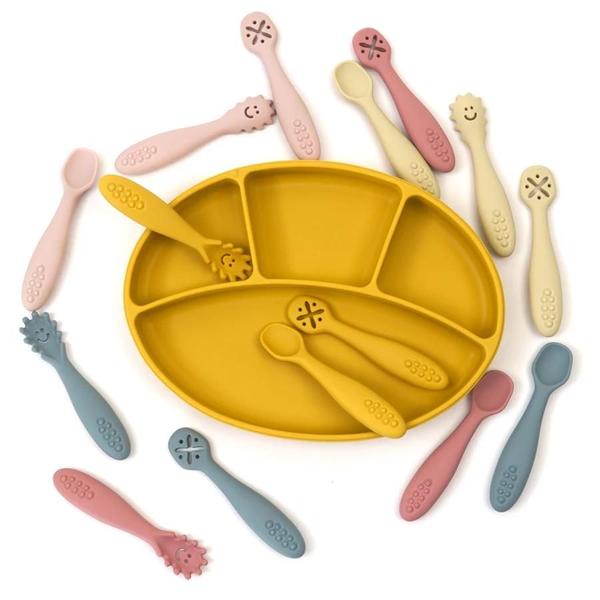 Imagem de Conjunto de Utensílios de Silicone para Bebês - 3 Peças (Colher, Garfo) - Ideal para Treinamento Alimentar