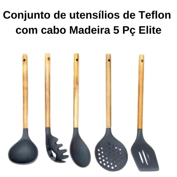 Imagem de Conjunto de utensílios de Teflon com cabo Madeira 5 Pç Elite