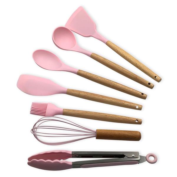 Imagem de Conjunto de Utensilios Silicone 8 Peças - Rosa