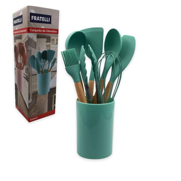 Imagem de Conjunto de Utensilios Silicone 8 Peças - Verde Escuro