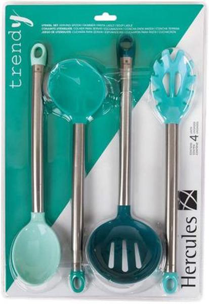 Imagem de Conjunto de utensílios Trendy inox e silicone Hercules 4 Peças verde