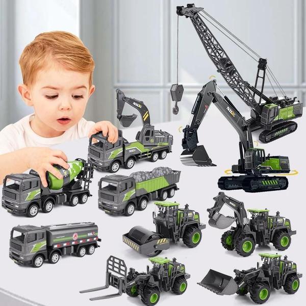 Conjunto de Veículos de Engenharia Fundidos para Meninos - Escavadeira, Caminhão e Retroescavadeira Imagem de Conjunto de Veículos de Engenharia Fundidos para Meninos - Escavadeira, Caminhão e Retroescavadeira