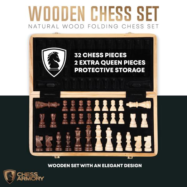 Imagem de Conjunto de xadrez Chess Armory de madeira de 38 cm com armazenamento de 3 kg