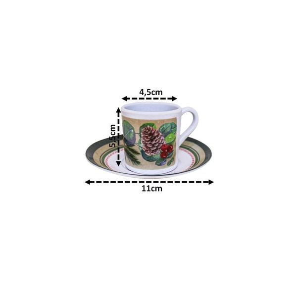 Imagem de Conjunto de Xícara e Pires para Café Melamina Estampa Natalina 6 Unidades - Magizi