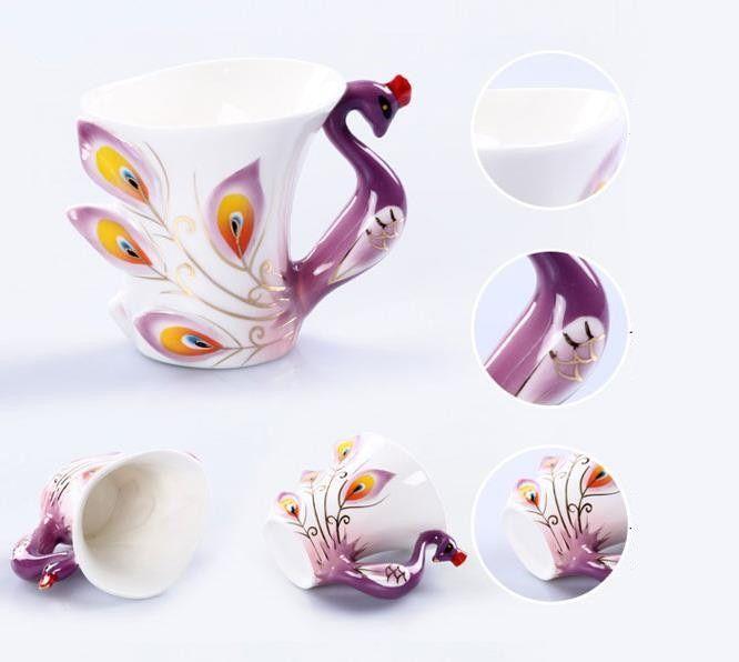 Imagem de Conjunto de xícaras de café Wokex 3D Color Enamel Animal Ceramic Purple