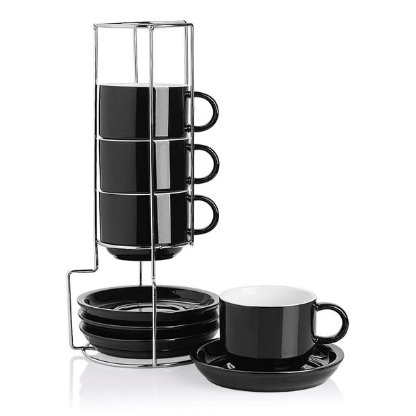 Imagem de Conjunto de xícaras de cappuccino Sweejar Porcelain 240 mL com pires, 4 unidades