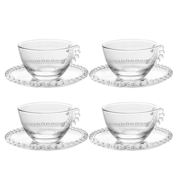 Conjunto De Xícaras E Pires De Chá Cristal Pearl 180ml Com 4 Unidades - Wolff Imagem de Conjunto De Xícaras E Pires De Chá Cristal Pearl 180ml Com 4 Unidades