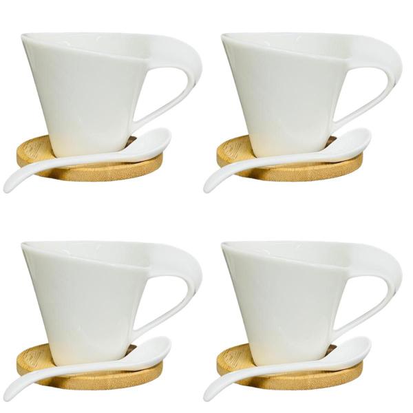 Imagem de Conjunto de Xícaras Porcelana Branca Chá Café Capuccino 4 Pçs 150ml