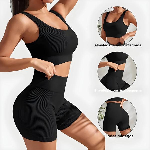 Imagem de Conjunto de Yoga Feminino Sem Costura - 2 Peças com Cintura Alta