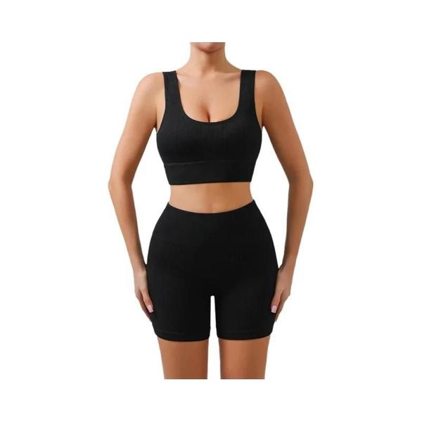 Imagem de Conjunto de Yoga Feminino Sem Costura - Top, Sutiã e Leggings com Detalhes em Nervuras