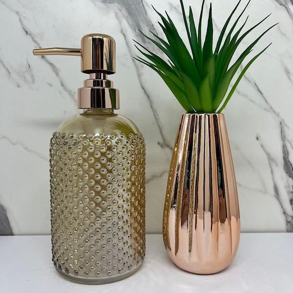 Imagem de Conjunto decoração porta sabonete líquido + vaso rose gold