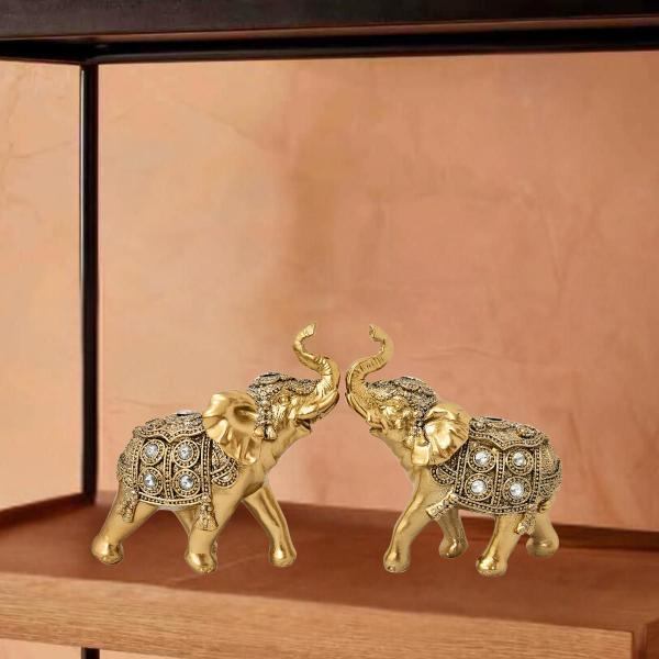 Imagem de Conjunto Decorativo 2x Elefantes Dourado - Enfeite Decorativo 