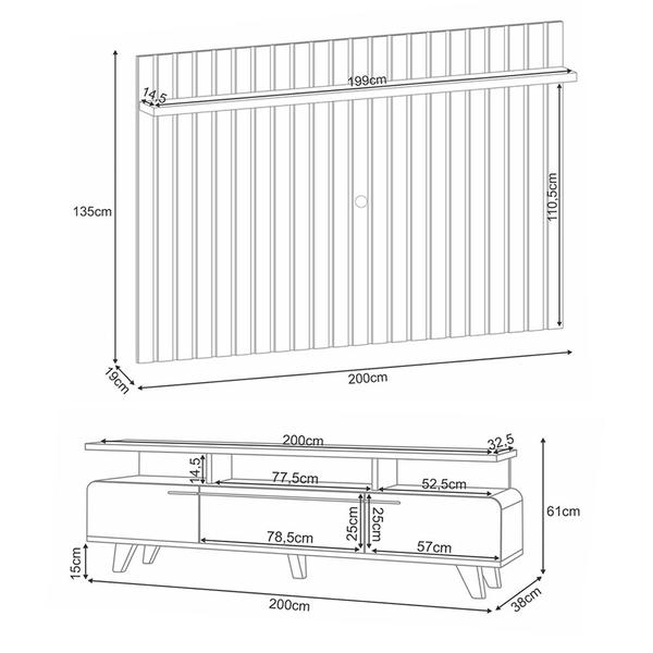 Imagem de Conjunto Decorativo Bancada Riven e Painel Suspenso Luogo MDP/MDF Off White/Cinamomo G26 - Gran Belo