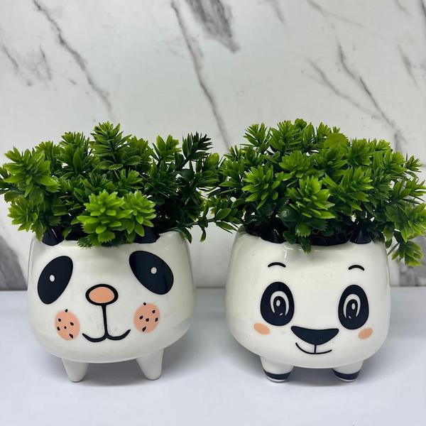 Imagem de Conjunto decorativo cachepot urso panda de cerâmica com pé