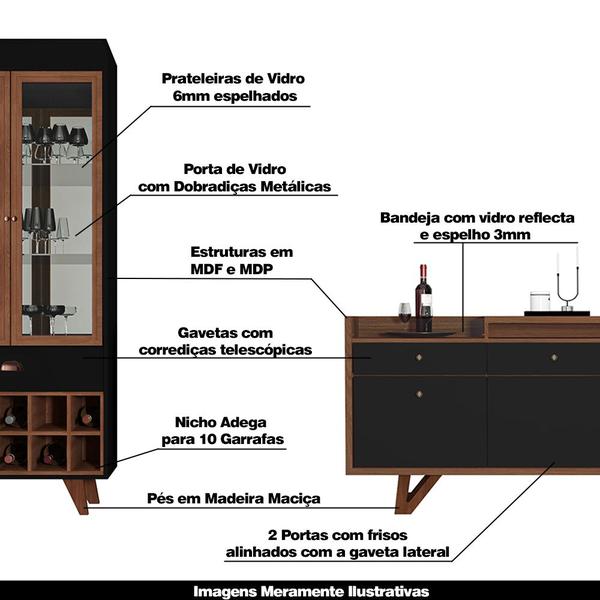 Imagem de Conjunto Decorativo Cristaleira e Buffet Aparador Andorra/Noeli Preto/Nature G26 - Gran Belo