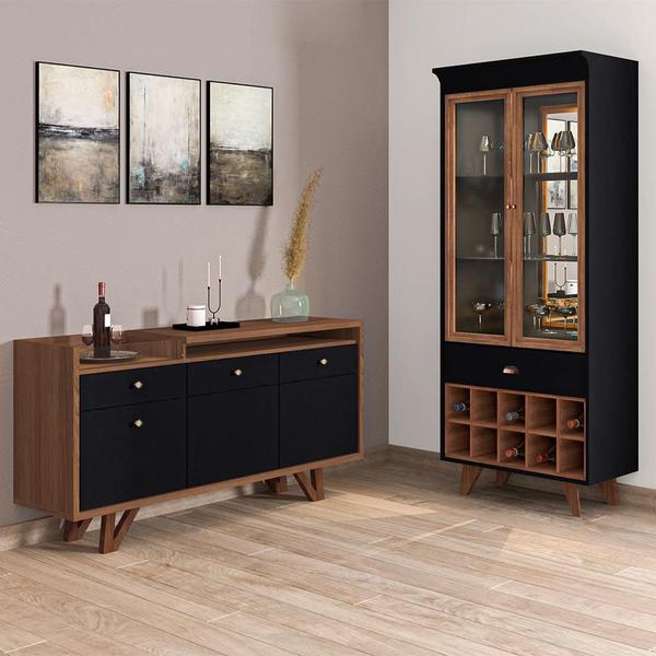 Imagem de Conjunto Decorativo Cristaleira e Buffet Aparador Andorra/Noeli Preto/Nature G26 - Gran Belo