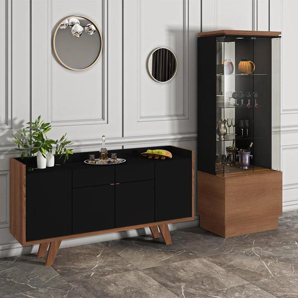 Imagem de Conjunto Decorativo Cristaleira e Buffet Aparador Peggy/Albâni Preto/Nature G26 - Gran Belo