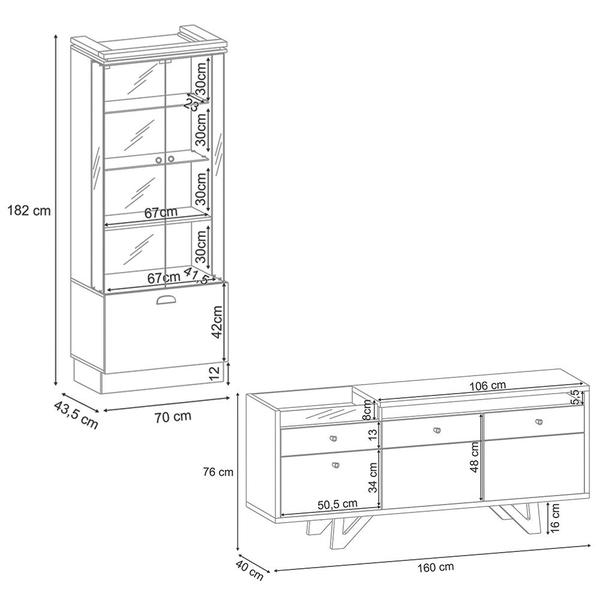 Imagem de Conjunto Decorativo Cristaleira e Buffet Aparador Peggy/Noeli Preto / Nature G26 - Gran Belo