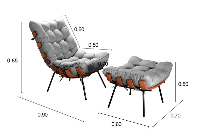 Imagem de Conjunto Decorativo Poltrona Costela de Adão com Puff Capitonê