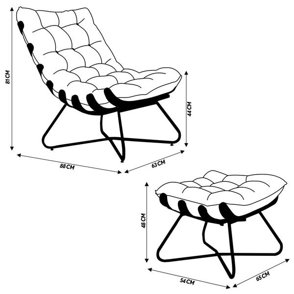 Imagem de Conjunto Decorativo Poltrona e Puff Caim Base de Madeira Dourada Linho Marrom G41 - Gran Belo