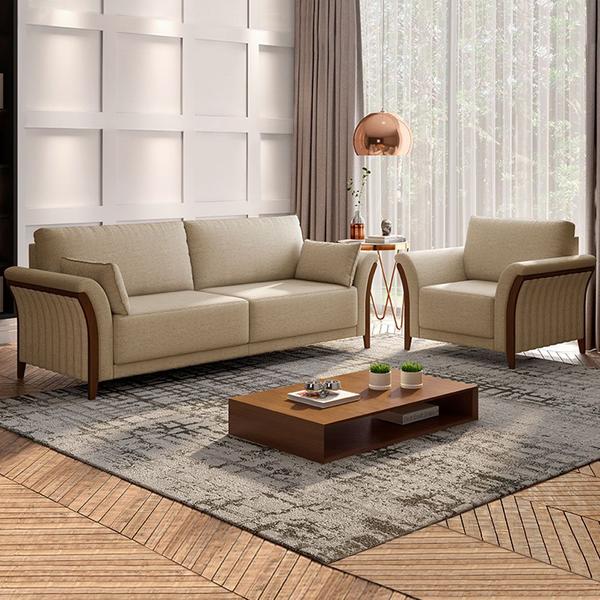 Imagem de Conjunto Decorativo Poltrona e Sofá 222cm Market Linho Bege G45 - Gran Belo