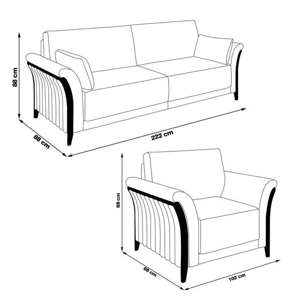 Imagem de Conjunto Decorativo Poltrona e Sofá 222cm Market Linho Chumbo G45 - Gran Belo