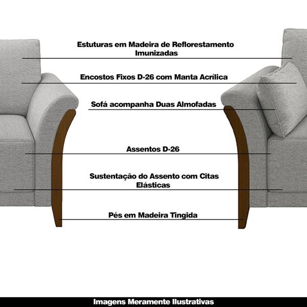 Imagem de Conjunto Decorativo Poltrona e Sofá 222cm Market Linho Cinza G45 - Gran Belo