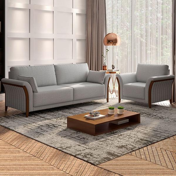 Imagem de Conjunto Decorativo Poltrona e Sofá 222cm Market Linho Cinza G45 - Gran Belo