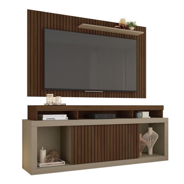 Imagem de Conjunto Decorativo Rack e Bancada Brendan MDF/MDP Ripado para TV 55 Pol. Fendi/Havana G11 - Gran Belo