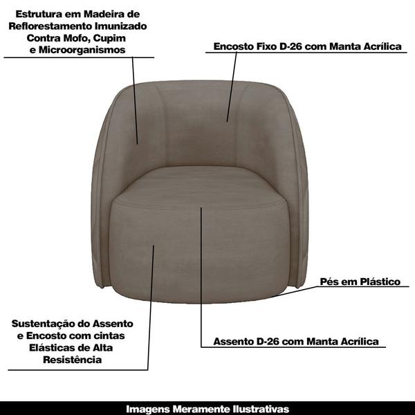 Imagem de Conjunto Decorativo Sofá 240cm e Poltrona Clarke com Puff Round Veludo Bege G45 - Gran Belo