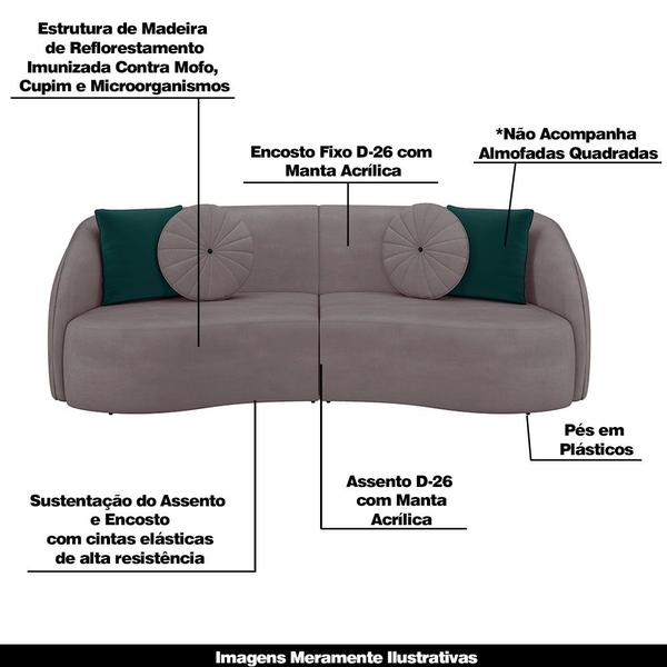 Imagem de Conjunto Decorativo Sofá 288cm e Poltrona Clarke com Puff Round Veludo Rosê G45 - Gran Belo