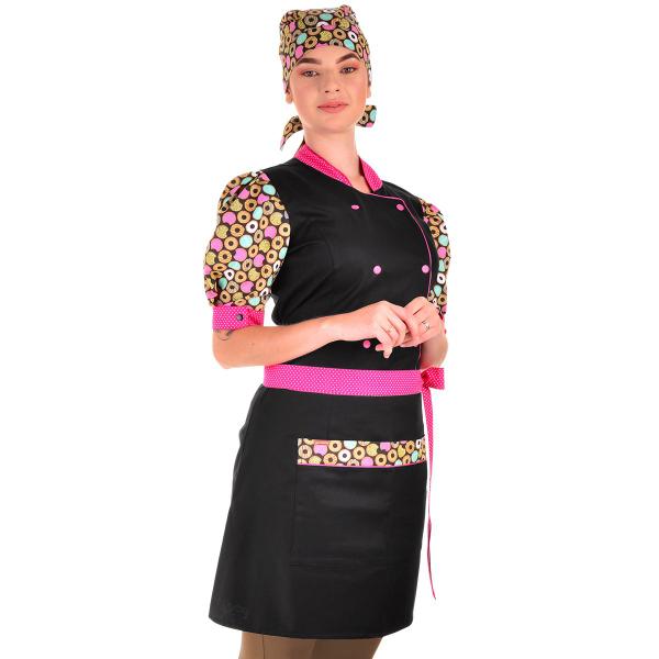 Imagem de Conjunto Dólmã Avental e Bandana Chef Feminino Graziella - Estilo Chef