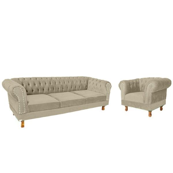 Imagem de Conjunto Duque Sofa Chesterfield 1.80 + 1 Poltrona Suede Nude Sala Recepcao Barbearia