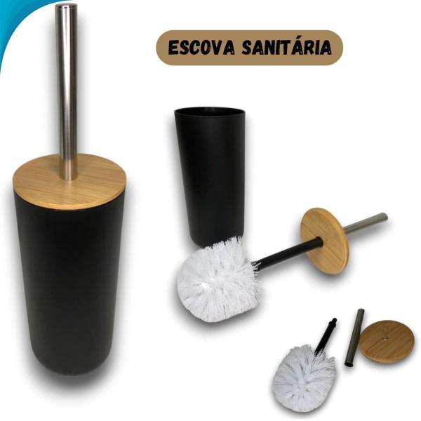 Imagem de Conjunto Elegante de Banheiro Com 6 Itens em Preto e Bamboo Ideal Para Presente