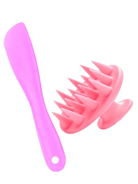 Imagem de Conjunto Escova Massageadora De Silicone Para Shampoo Limpeza De Couro Cabeludo + Espátula Multiuso Profissional KUAILE BIJUX