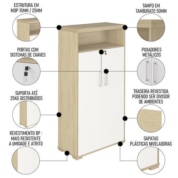 Imagem de Conjunto Escritório 3 Peças Mesa 158cm Corp A06 Carvalho/Branco - Mpozenato