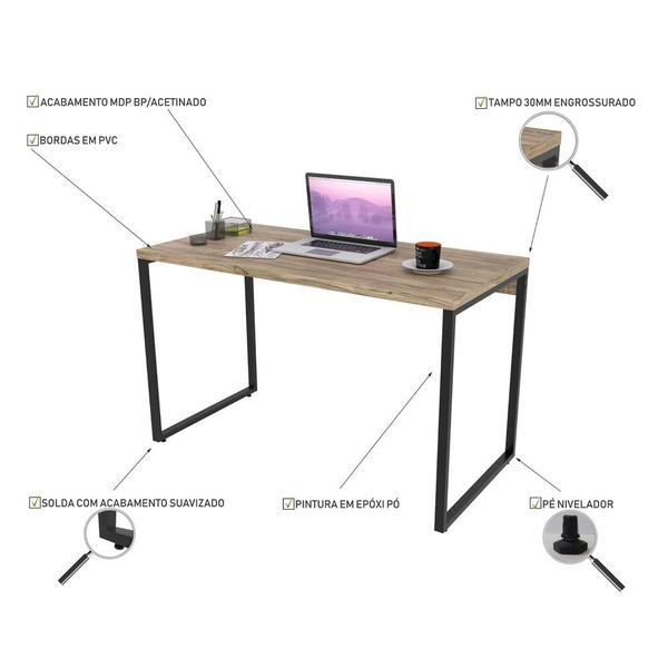 Imagem de Conjunto Escritório Estilo Industrial Mesa 120cm e Estante 60cm 3 Prateleiras Prisma C08 Carvalho - Mpozenato