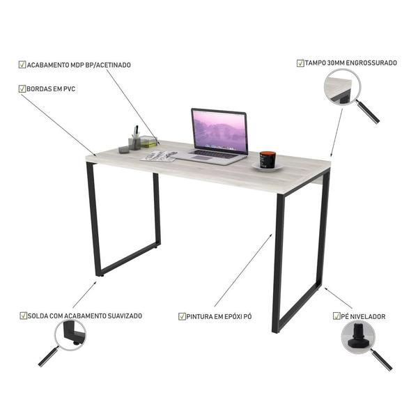 Imagem de Conjunto Escritório Estilo Industrial Mesa 120cm e Estante 60cm 4 Prateleiras Prisma Snow - Mpozenat