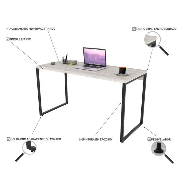 Imagem de Conjunto Escritório Estilo Industrial Mesa 135cm e Estante 60cm 4 Prateleiras Prisma Snow - Mpozenat