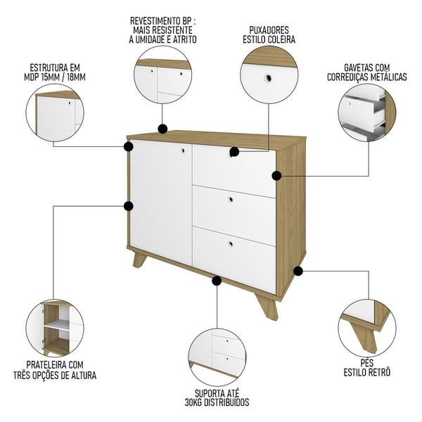 Imagem de Conjunto Escritório Home Office 3 Peças Golden A06 Olmo/Branco - Mpozenato