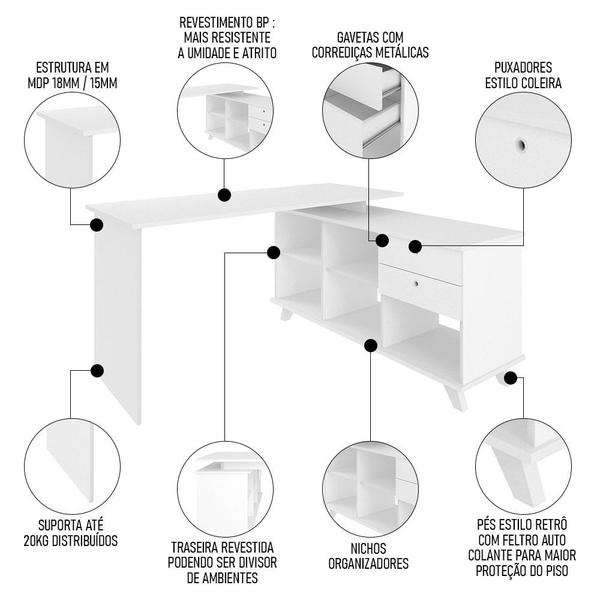 Imagem de Conjunto Escritório Home Office 4 Peças Golden A06 Branco - Mpozenato