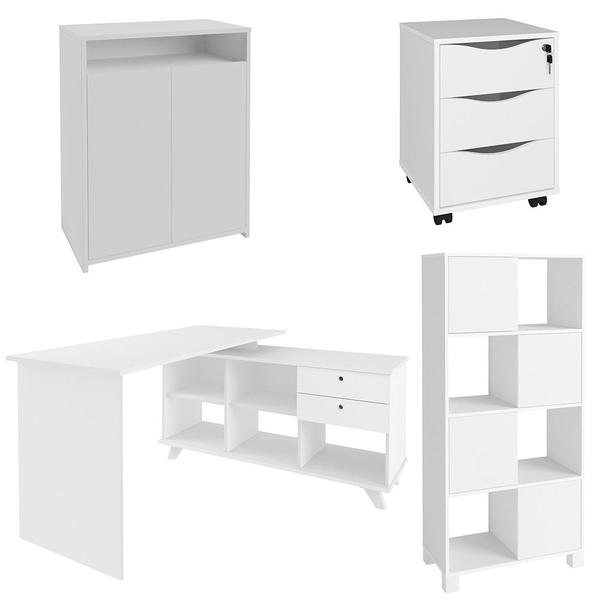 Imagem de Conjunto Escritório Home Office 4 Peças Golden A06 Branco - Mpozenato