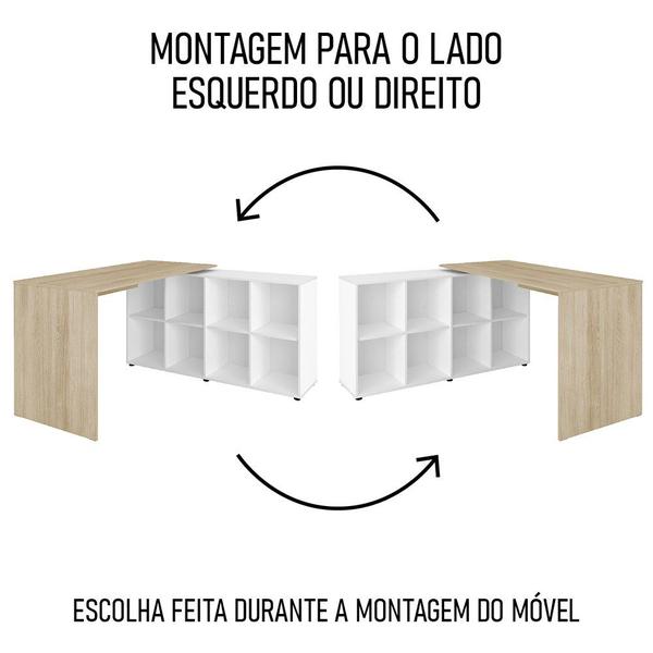 Imagem de Conjunto Escritório Home Office 4 Peças Mity A06 Branco/Carvalho/Branco - Mpozenato